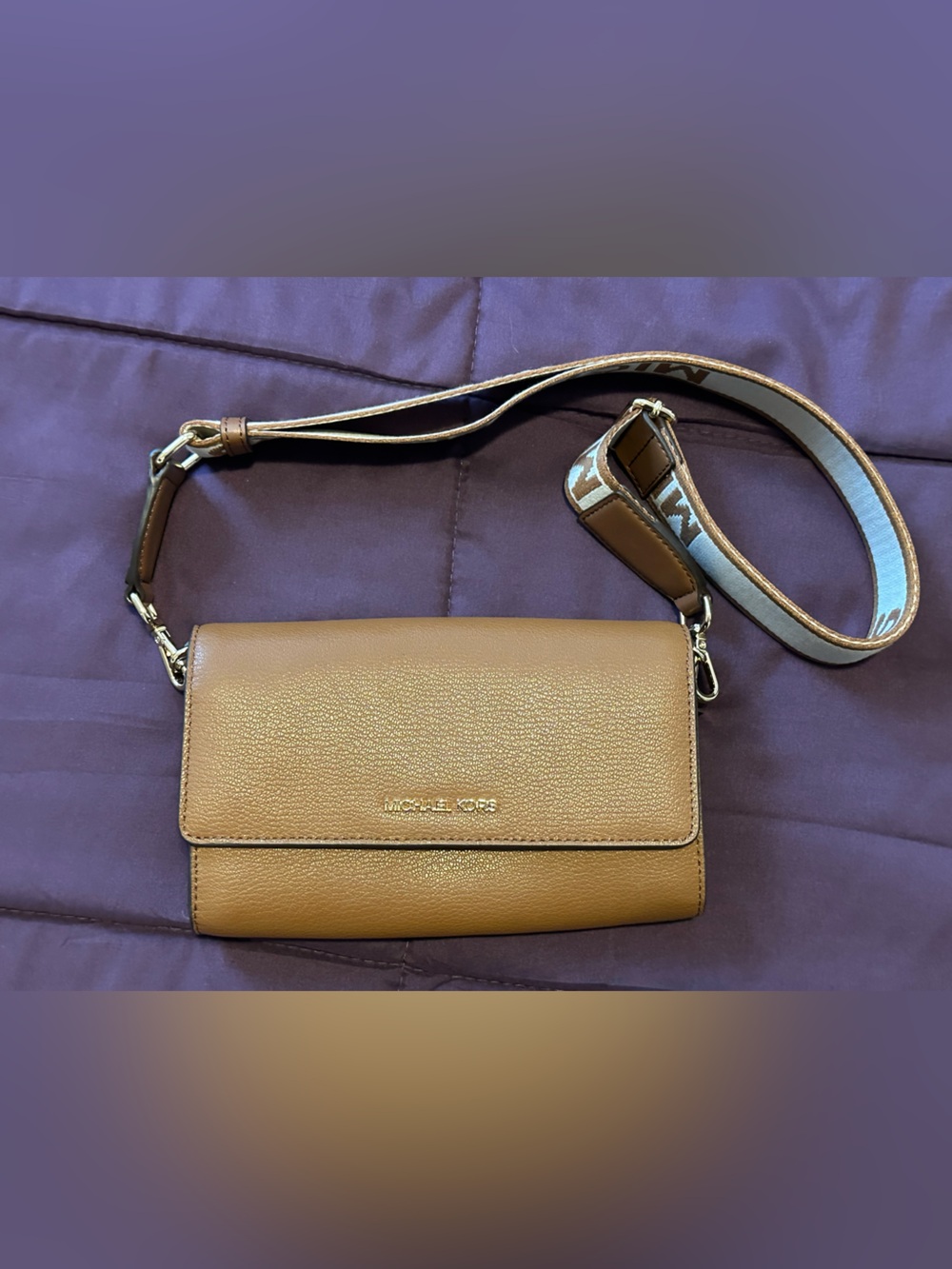 Michael Kors Caramel Brown Leather Crossbody with Signature Strap